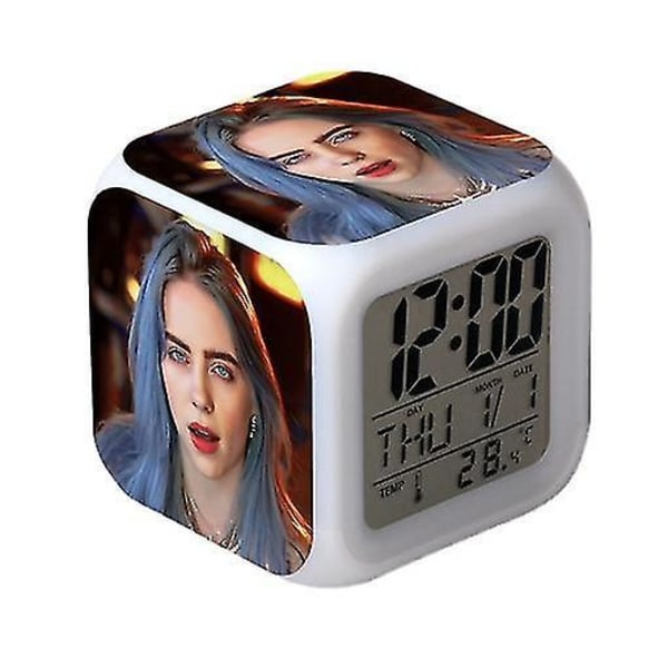 Billie Eilish Alarm Clock Colorful Color Changing Alarm Clock Square Clock Creative Gift Square Alarm Clock Style O