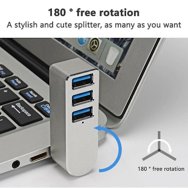Aluminum Alloy Rotating Usb3.0 Hub Splitter Usb Hub Splitter 3 Port Silver