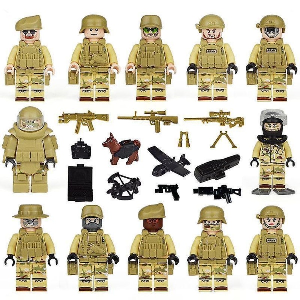 12PCS SWAT Marines City Police Warrior Minifigures Building Blocks Dolls with Accessories Min Figures