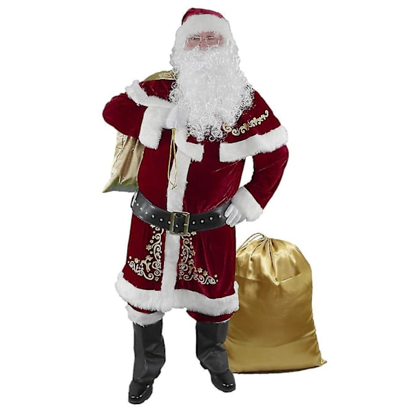Santa Claus Costume For Men 12pcs Christmas Set Deluxe Velvet Adult Santa Suit M