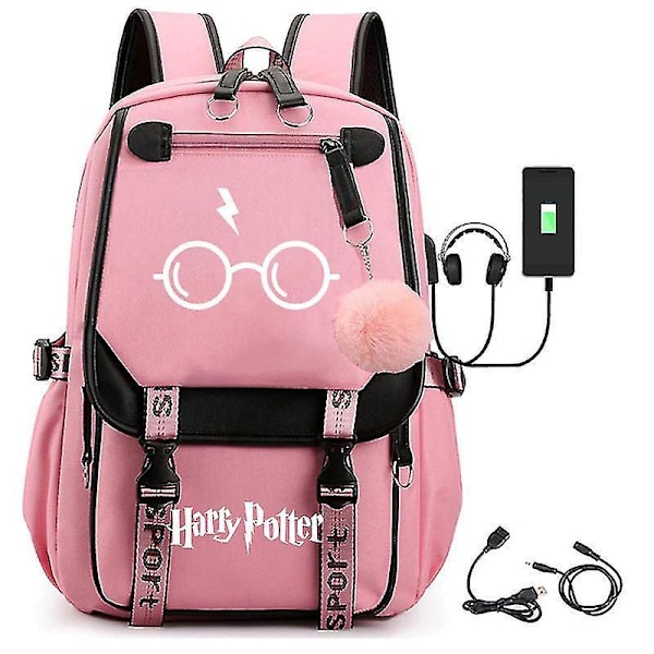 Harry Potter Print Usb Backpack Casual Middle School Student School Bag