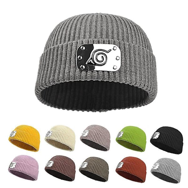 Naruto Anime Sign Beanie Knit Cap Hats Soft For Kids Boys Girls Winter Gray