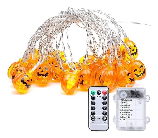 Halloween Patio Party Decoration Lights 8 Mode Waterproof Battery Box Remote Control 3d Ghost Face Pumpkin Led String Lights (yellow) (1pcs)