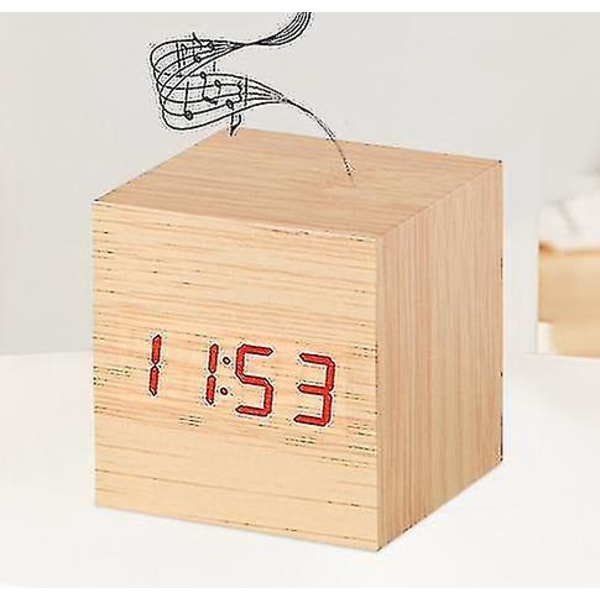 Gingko Cube Led Click Clock Alarm Clock With Sound Activation (time, Date & Temperature) Various Colours A10 Bamboo red