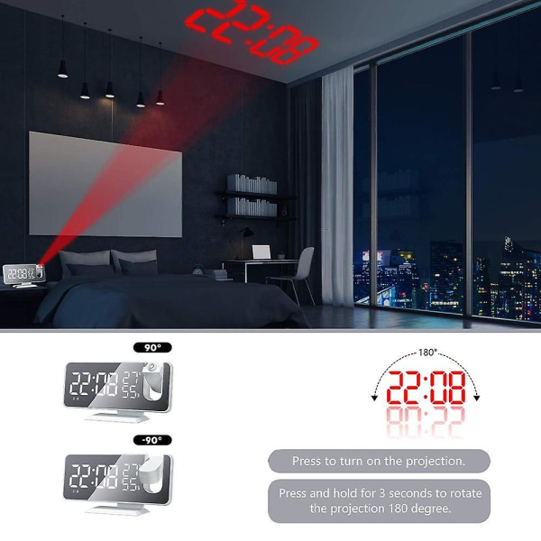 Projection Alarm Clock For Bedroom Ceiling Digital Alarm Clock Radio With Usb Charger Ports, Led Screen Alarm Clock, 4 Dimmer, Dual Alarm Clock With 2