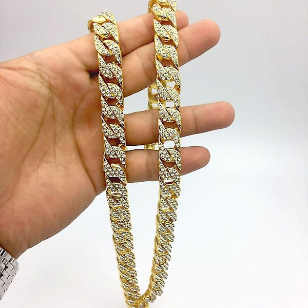 Cuban Link Chain Choker Necklace Gold Rhinestones Hip Hop Chain Jewelry  For Women Mens Necklace Party Gift