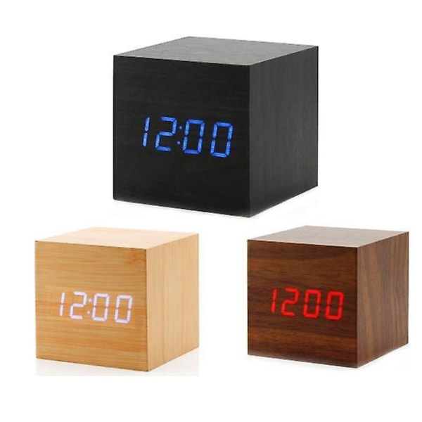 Gingko Cube Led Click Clock Alarm Clock With Sound Activation (time, Date & Temperature) Various Colours A10 Black blue