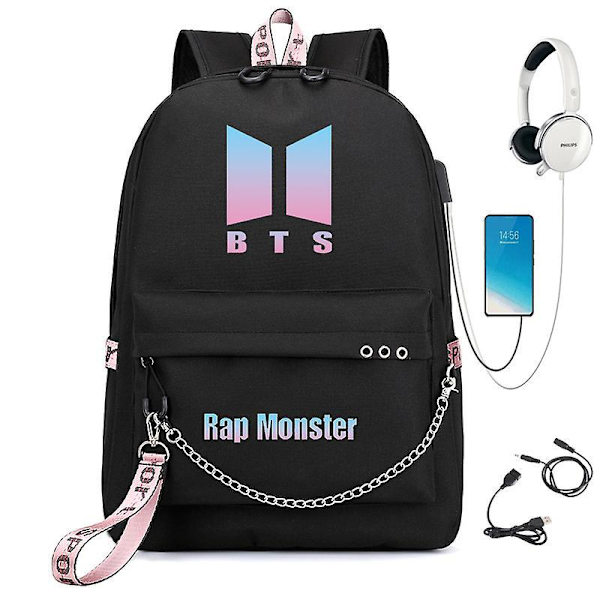 Bts Ryggsekk USB Lading Skolesekk Color 5