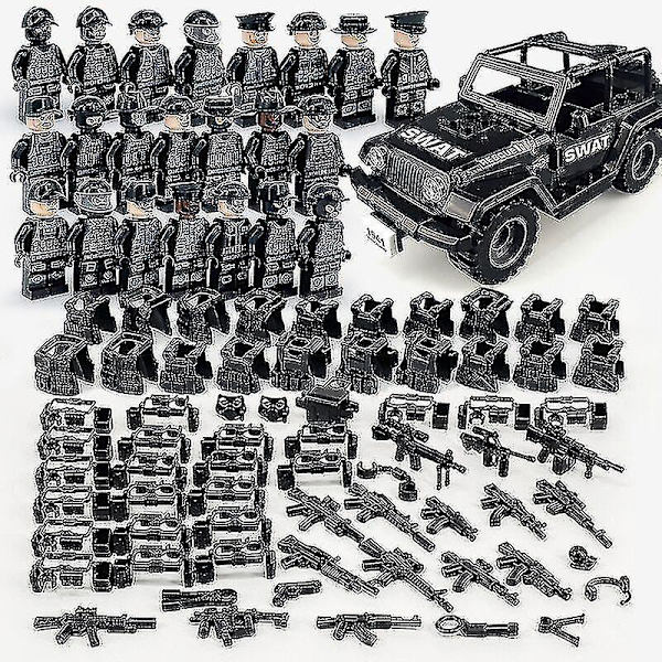 2023-military Building Blocks Series Black Special Police And Off-road Vehicle Set Small Particles Assembled