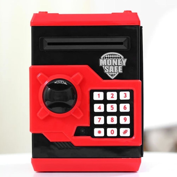 Electronic Piggy Bank Atm Password Money Box Cash Coins Saving Box Atm Bank Automatic Deposit Safe Box Kids Gift Dropshipping Reddish black