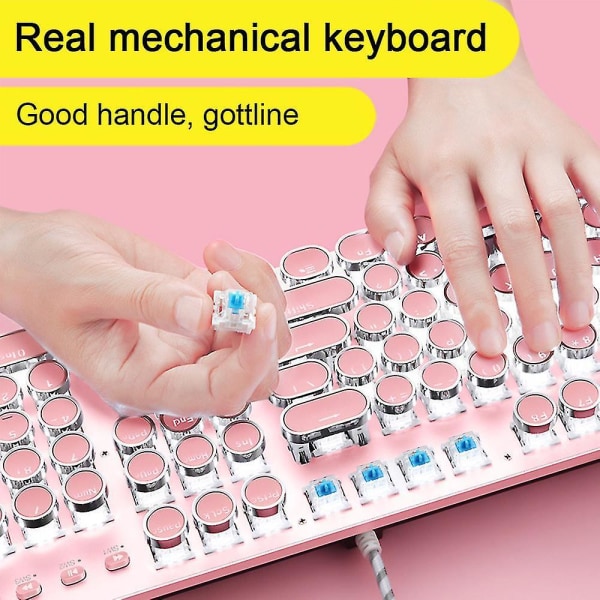 Retro Mechanical Gaming Keyboard 104 Key-led Backlit Keyboard Mechanical pink