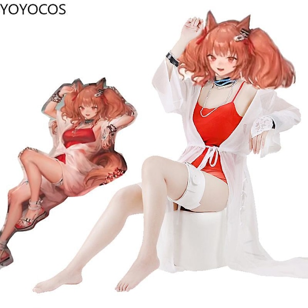 Arknights Angelina Cosplay Costume Sexy Red Thin Women Swimsuit Game Cosplay Costumes Summer Beachwear Party Holiday S-M