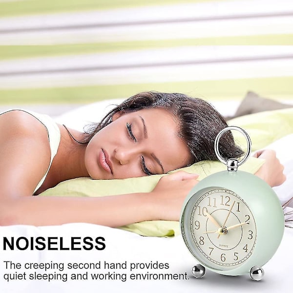 Silent Bedside Clocks Battery Operated Non Ticking Desk Clock Analogue Alarm Clock Bedroom Retro Alarm Clock-bebetter light green