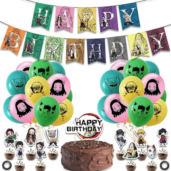 Demon Slayer Tanjiro Nezuko Birthday Party Sequin Balloon Pull Flag Set