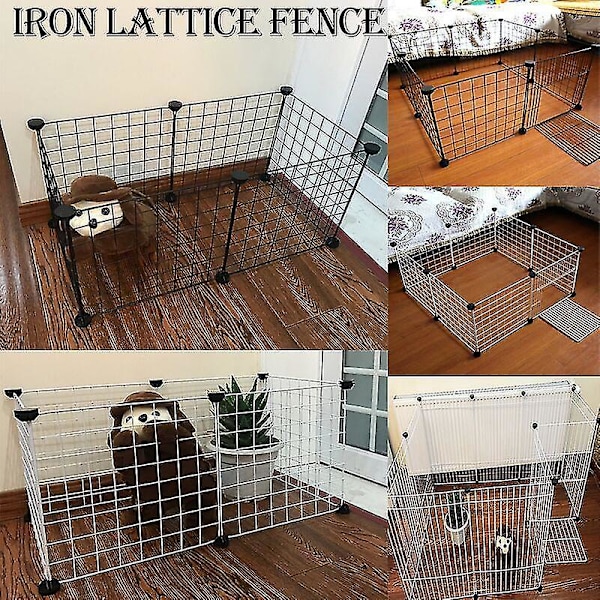Foldable Pet Playpen Iron Fence Puppy Kennel House Exercise Training Puppy Kitten Space Dogs Supplies Rabbits Guinea Pig Cage Black with door 6pcs
