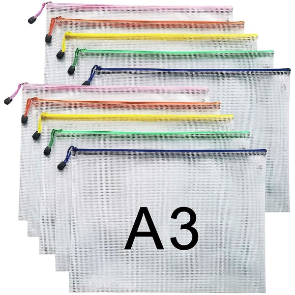 Document Folder File Zipper Bags Plastic Wallets Folder (a3-10pcs)