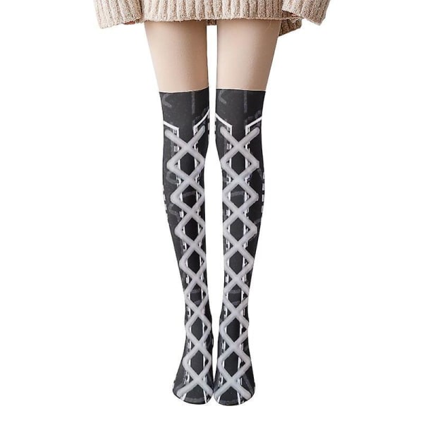 Shoelace Pattern Print Thigh Stockings Women Fashion Sexy Trend Stockings Thin Velvet Lolita Jk Socks Kawaii Sweet Style2