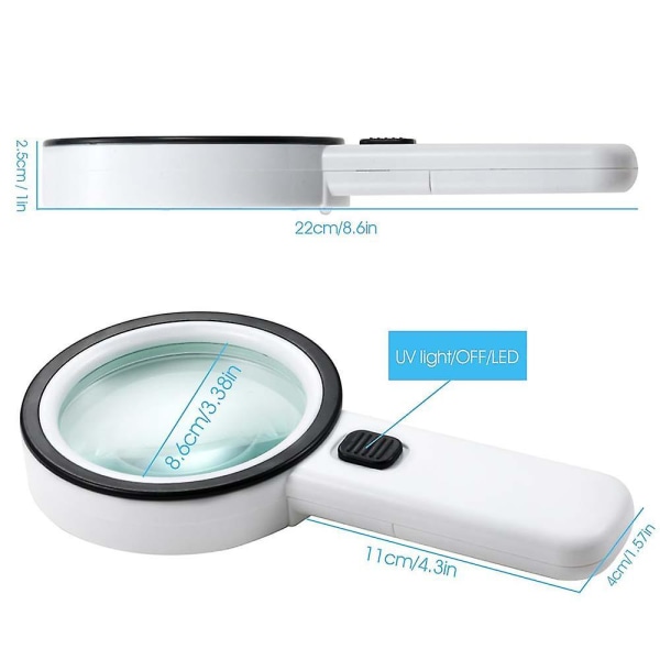 30x High Handheld Strong Magnifying Glass With 12 Led And Uv Light