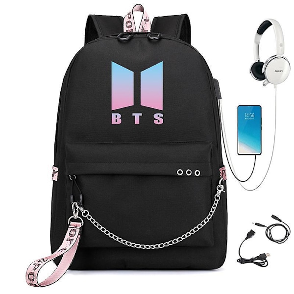 Bts Ryggsekk USB Lading Skolesekk Color 23