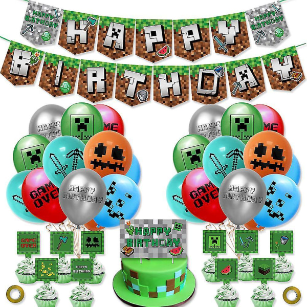 Minecraft Birthday Decoration Happy Birthday Banner Game Party Supplies A