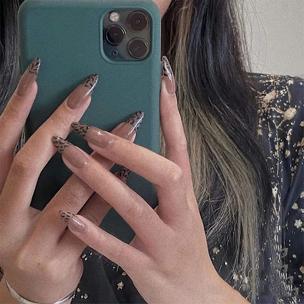Extra Long Press On Nails, Coffin Fake Nails,  Glossy Acrylic Nails, Artificial Glue On Nails For Women And Girls 24pcs Brown