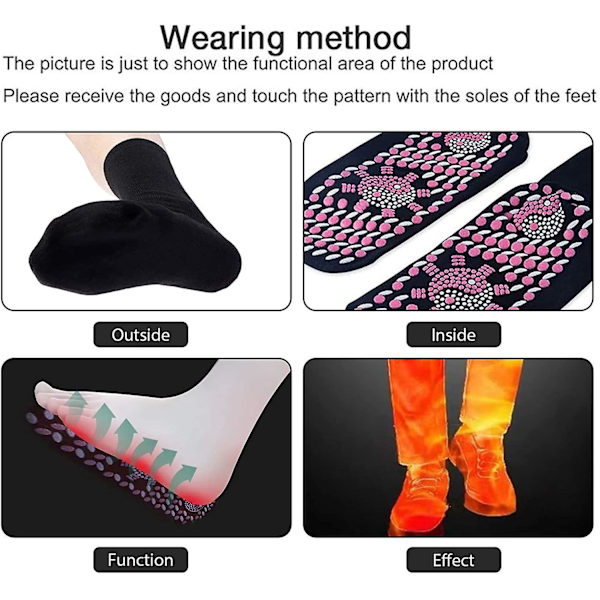 1 Pair Tourmaline Magnetic Socks Self Heating Therapy Foot Warmer Socks Health Care Black
