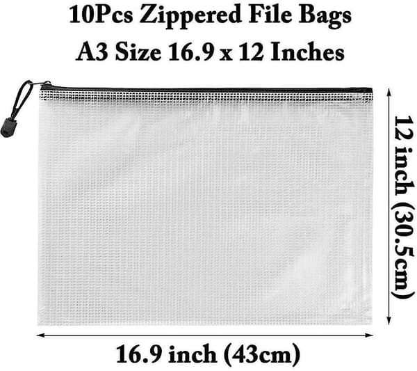 10 Pieces Document Pouch A3. Plastic File Zippered Pockets For File. Paper