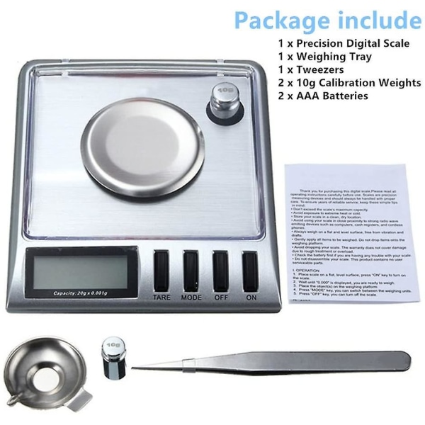 Pocket Scale, 20g 0.001g, Precision Jewelry Scale, Tare Function, Calibration