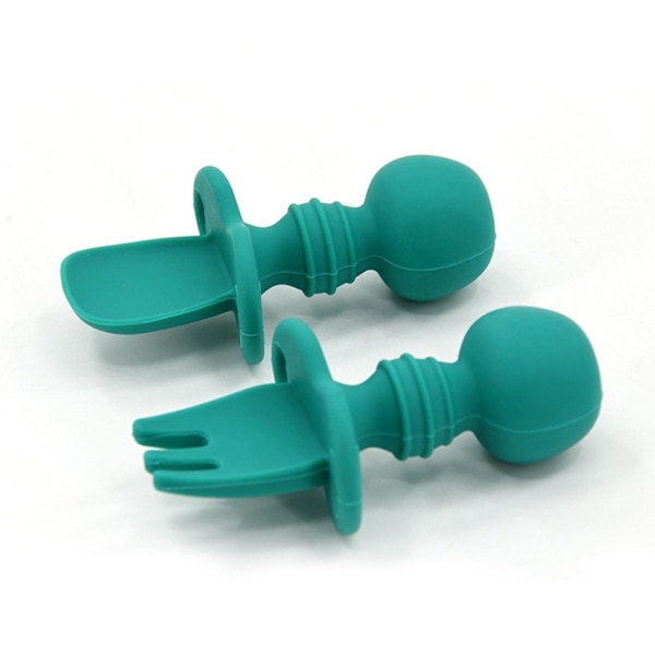 Silicone Spoon Fork Set Baby Self Feeding Utensils Practical Infant Training Green