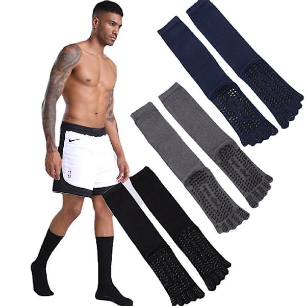 1 Pair mid-calf toe socks male silicone non-slip sports football basketball cotton socks Blue