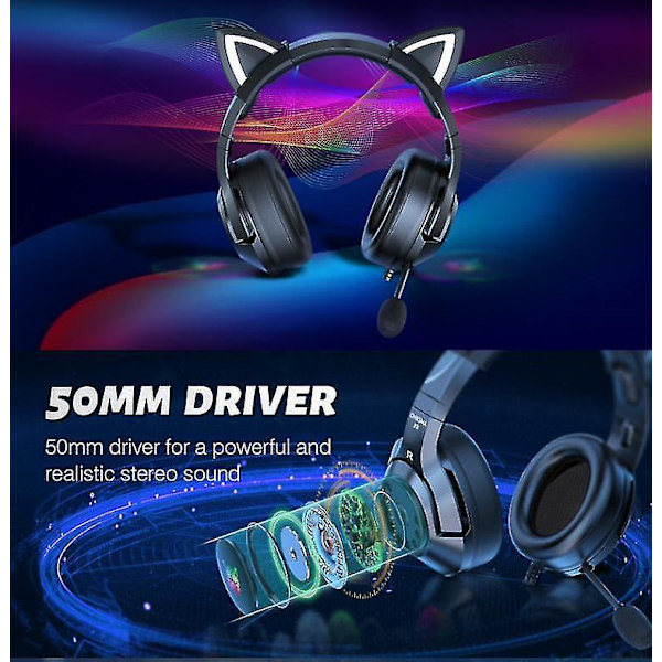 Gaming Headset With Gel Cat Ears Compatible With Xbox One, Ps4, Ps5, Pc
