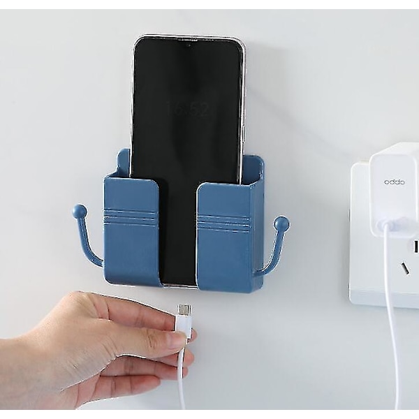 2pcs Wall Mounted Mobile Phone Holder Charging Stand Rack Shelf Self Adhesive Mounts Blue