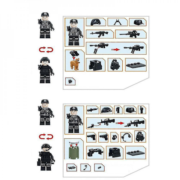 6pcs Swat Police Salon Building Blocks With Weapons, Bulletproof Vests, Police Dog Equipment,minifigures,children's Assembling Toys