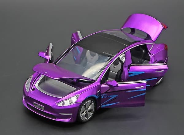 1:32 Tesla Model3 Alloy Model With Light Sound Effect Pull Back Car Model purple