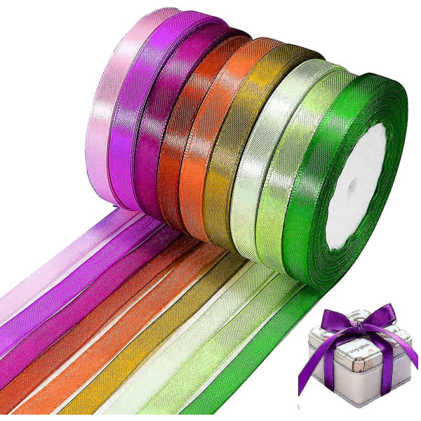 8pcs Mixed Color Satin Ribbon 10mm X 25m Approx Diy Decoration, Weddin