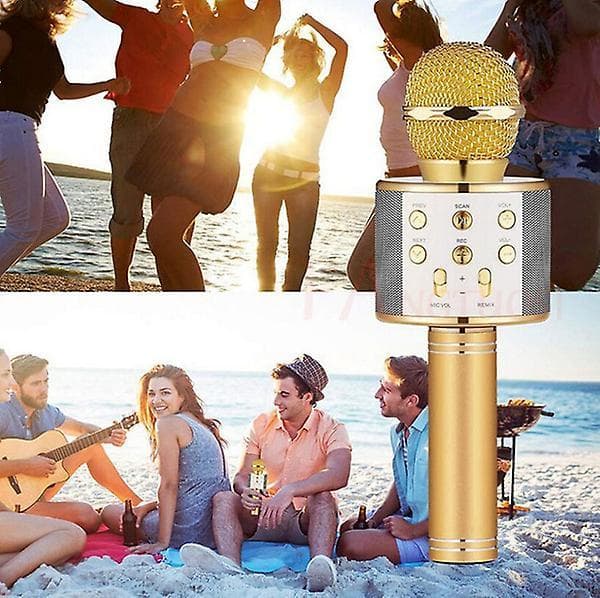 Bluetooth Microphone Speaker Handheld Microphone Karaoke Mic Music Player Singing Recorder Rose gold