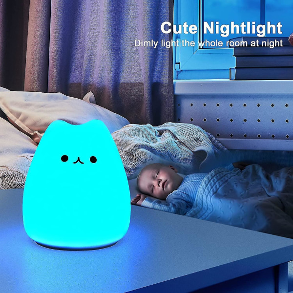 Led Cat Night Light, Battery Powered Silicone Cute Cat Nursery Lights With Warm White And 7-color Breathing Modes For Kids Baby Children (mini Celebri
