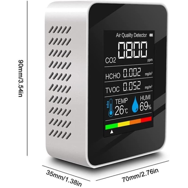 Air Quality Detector Multifunctional Carbon Dioxide Co2 Tester Tvoc Hcho Value Electricity Quantity Temperature Humidity Display Functionblack