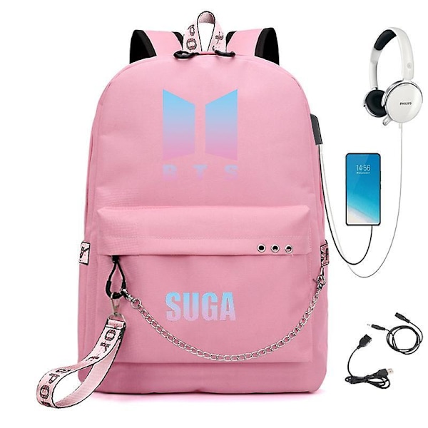 Bts Ryggsekk USB Lading Skolesekk Color 10