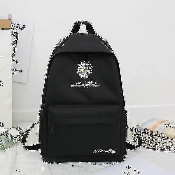 New Solid Backpack Girl School Bags For Teenage School Bag Nylon Daisy Printing Bag Black black