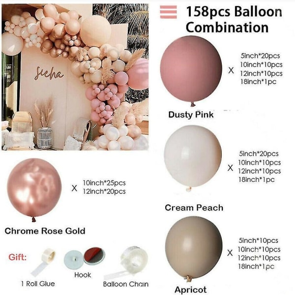 158pcs Vintage Rose Gold Color Latex Balloon Set Birthday Party Decoration And Wedding Accessories
