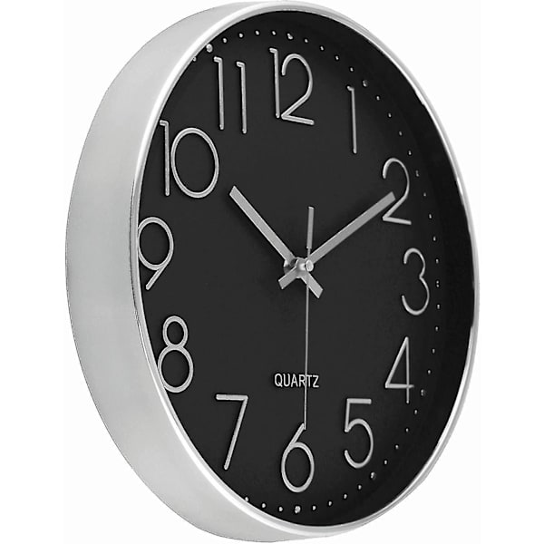 Seinäkello 12 tuumaa Hiljainen Ei-tikittävä Seinäkello blacksilver