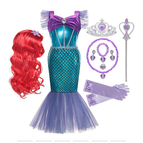 Sommer Prinsesse Lille Havfrue Ariel Kjole Børn Halloween Fancy Kostume Børne Karneval Fødselsdagsfest Tøj Sommer Udklædning A1 120CM