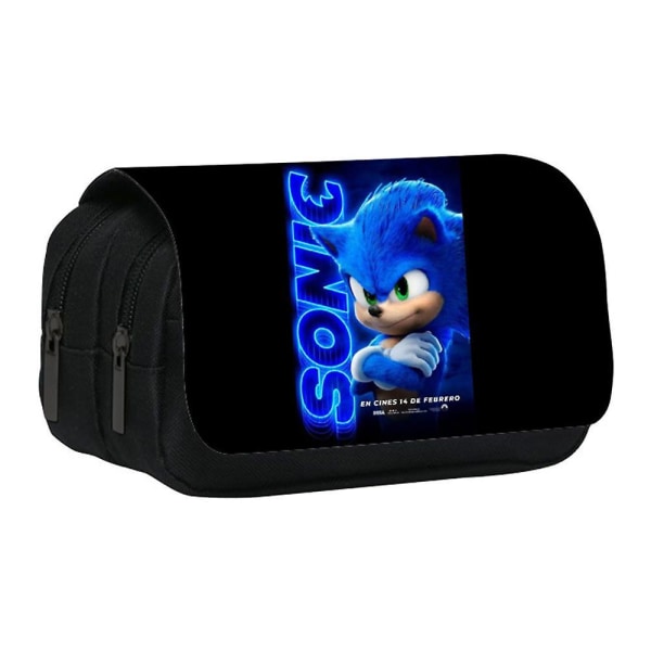 Sonic The Hedgehog Kids Double Layer Zip Large Pencil Case Students Stationery Pen Bag A