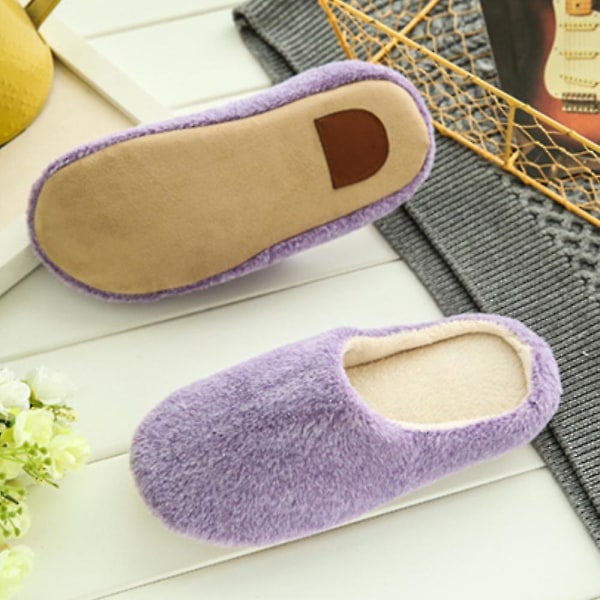 Plush Fleece Indoor Slippers Winter Shoes For Women Purple 36-37