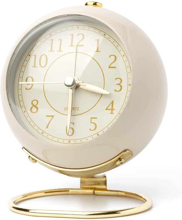 Desk Clock Battery Powered Bedroom Silent Alarm Clock Retro Aesthetic Clock White