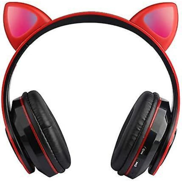 Cute Cat Ear Wireless Headphones, Bluetooth 5.0 Over Ear Headphones Red