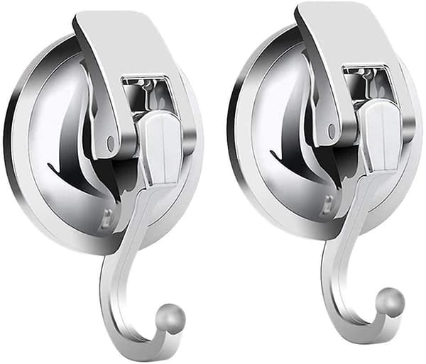 2 Pack Vacuum Suction Cup Hook Heavy Duty Wall Hanger For Bathroom Window Glass Mirror Self Adhesive Hooks Silver