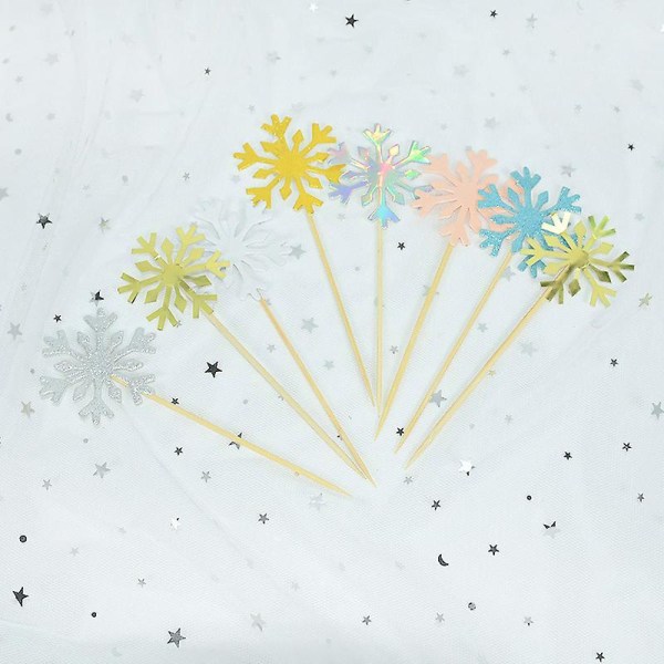 20/50pcs Cute Snowflake Cake Topper Cupcake Toppers For Christmas Baby Shower Wedding Party Glitter Cakes Decor Accessories BB244B04 50PCS