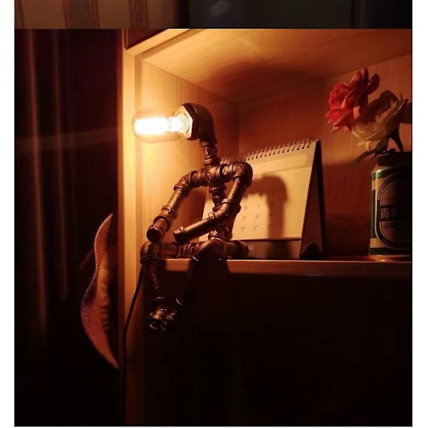 Vintage Retro Robot Lamp Industrial Iron Water Pipes Table Lamp EU Plug Style 1